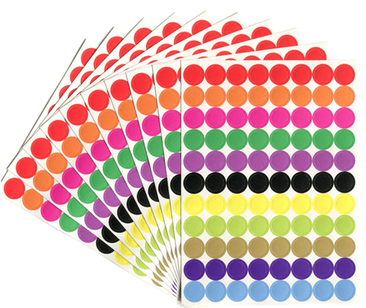 Unbranded 880 Pcs Assorted Circle Colour Code Round Sticker Label Dots Spots coloured 10mm