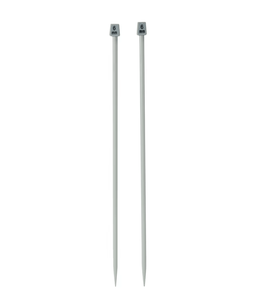 Unbranded Aluminium Knitting needles 30cm sizes 6 mm set of 2 grey wool knit