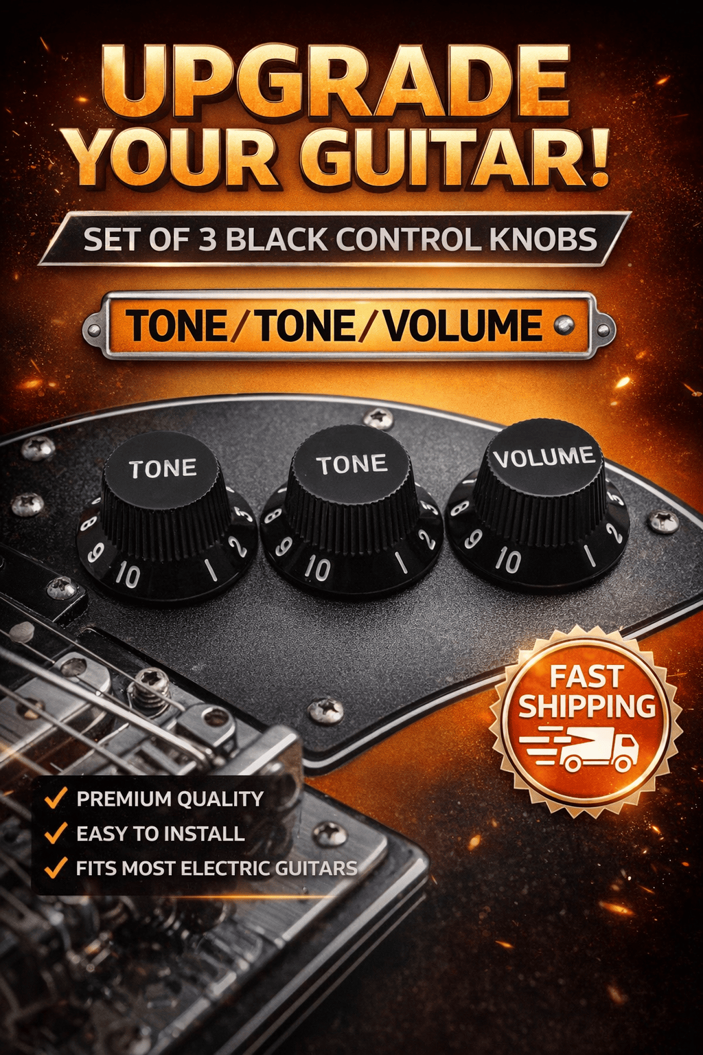 Unbranded Audio & Video > Musical Instrument & Accessories > Guitars Guitars Strat Knob 1-Volume 2-Tone Control Knobs For Fender Stratocaster Black