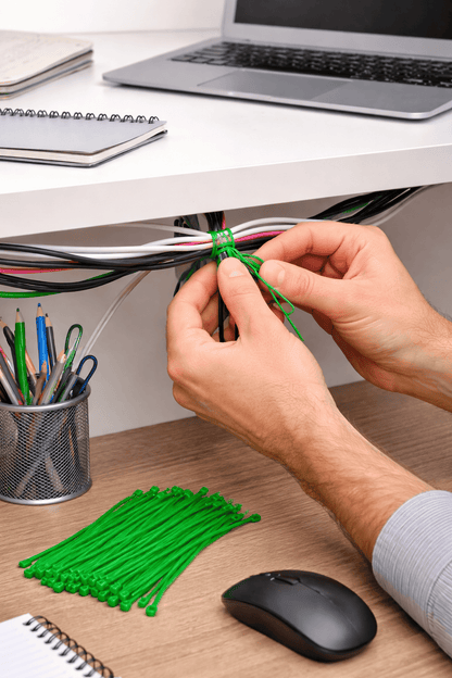 Unbranded Cable ties 100 Pcs Green Plastic Cable Zip Tie Fasten Wrap 3x100mm Garden Tree
