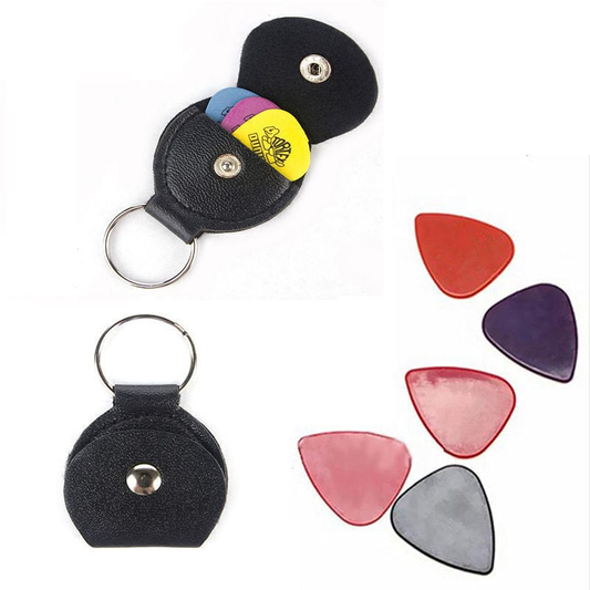 Unbranded Guitar Picks Holder Case Keychain Black Leather Plectrum Case Bag
