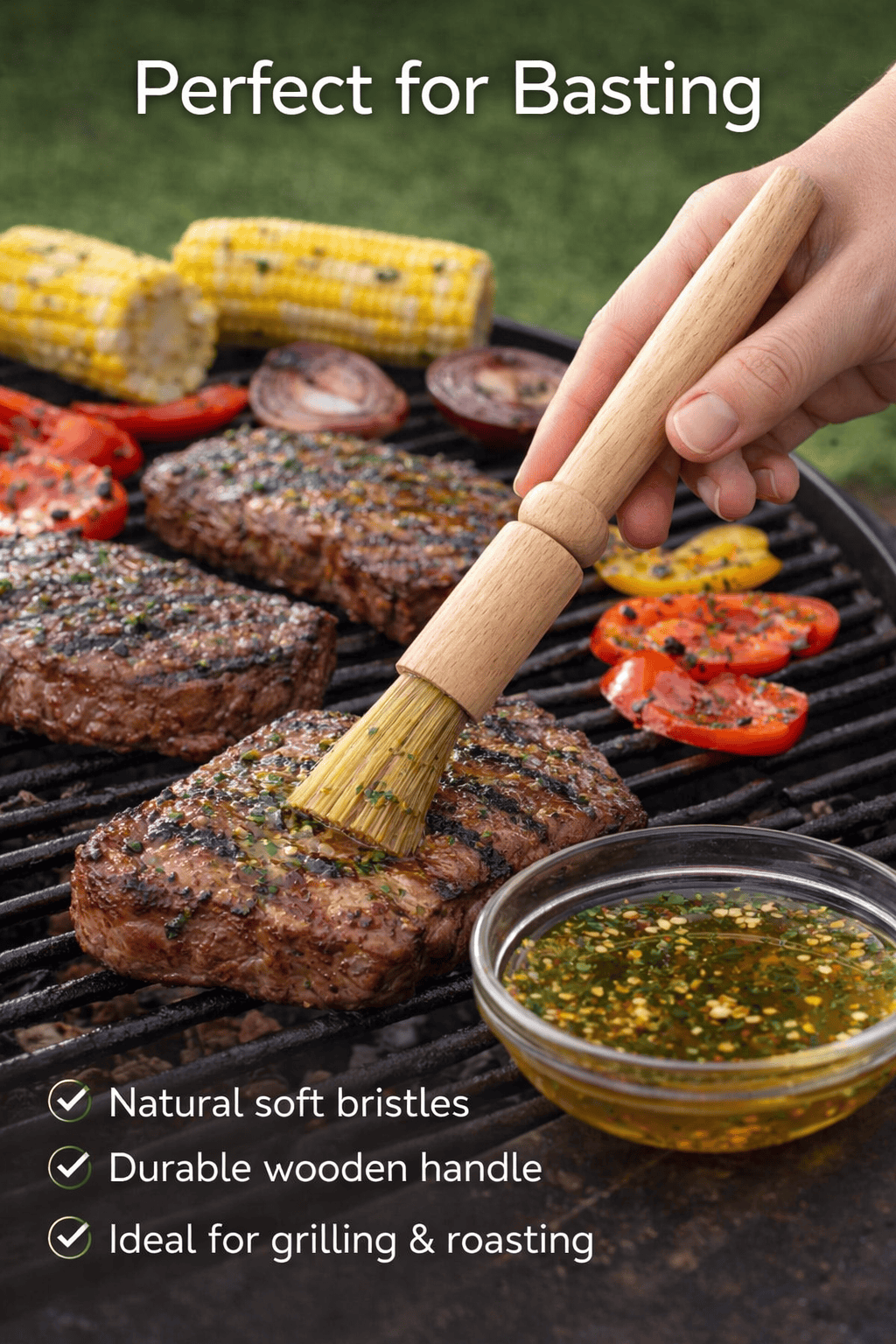 Unbranded Home & Garden > BBQ > BBQs & Accessories 18.5cm Brush Marinating Wood Handle Basting BBQ Grill Food Cooking Marinade