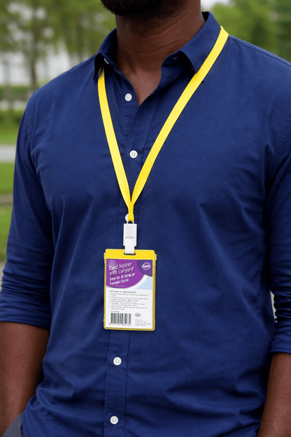 Unbranded ID Card holder Vertical Plastic ID Card Holder Pouch Clear PVC With Lanyard Work Badge Lock Ylw