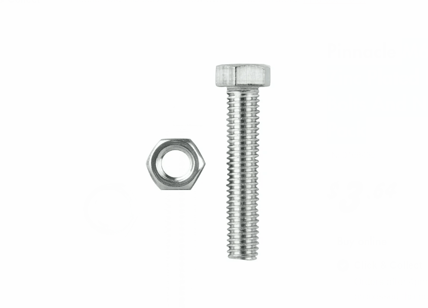 Unbranded M6 x 50mm Zinc Plated Hex Head Bolts And Nuts Screw 4 Pack