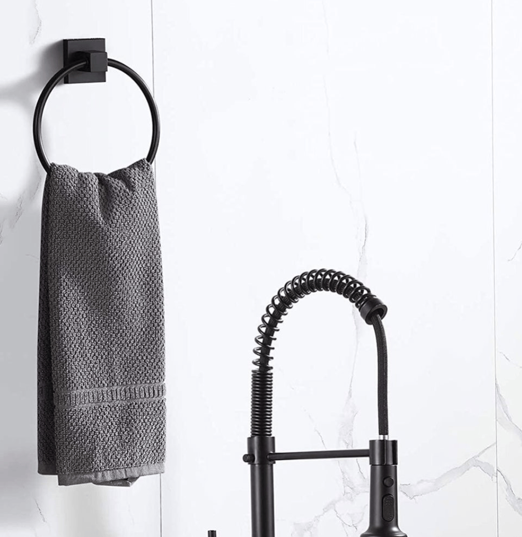 Unbranded Matt Black Hand Towel Ring Rack Wall Mount Holder Solid Bathroom Rail Matte