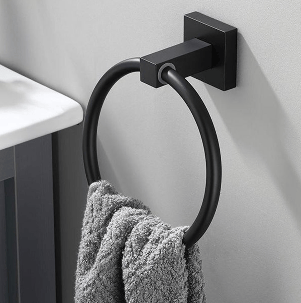 Unbranded Matt Black Hand Towel Ring Rack Wall Mount Holder Solid Bathroom Rail Matte
