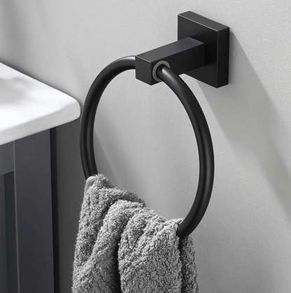 Unbranded Matt Black Hand Towel Ring Rack Wall Mount Holder Solid Bathroom Rail Matte