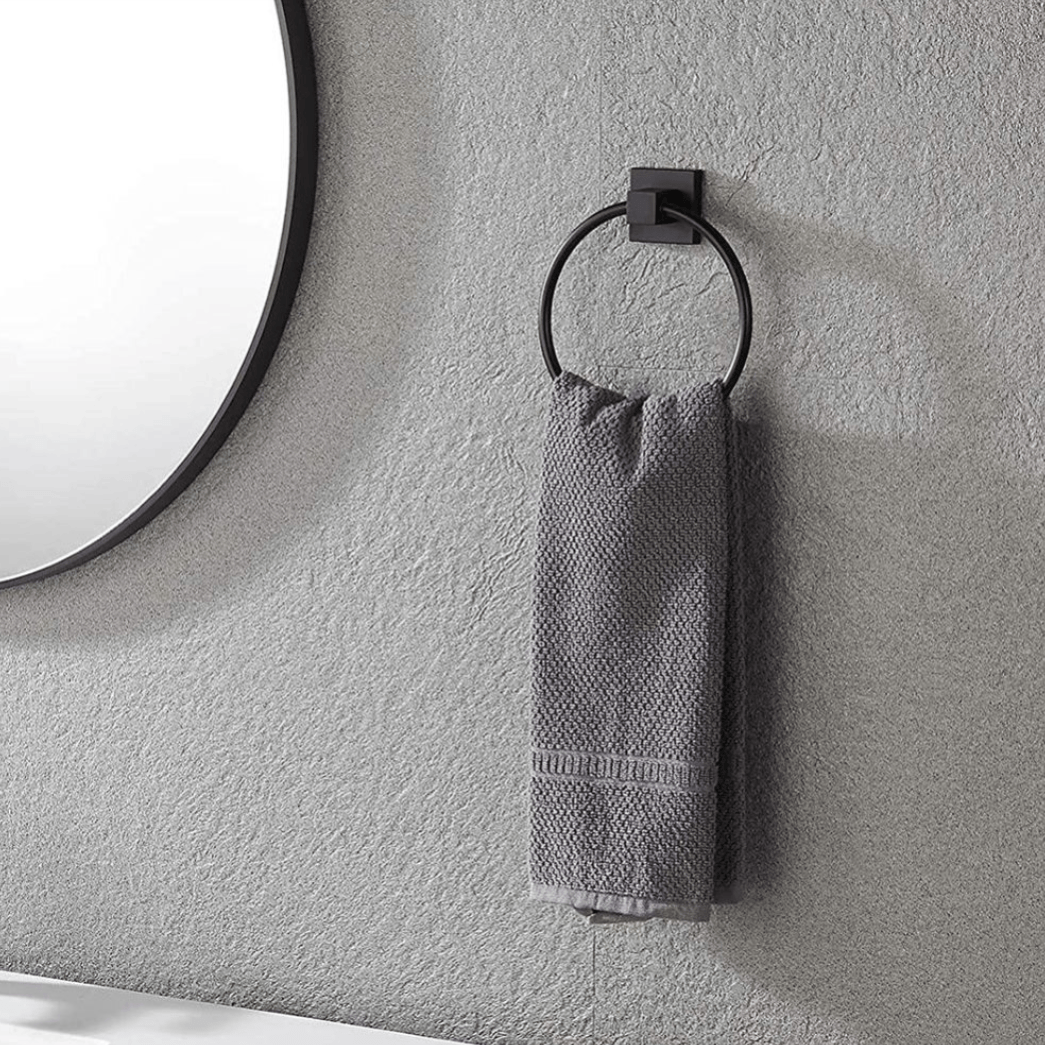 Unbranded Matt Black Hand Towel Ring Rack Wall Mount Holder Solid Bathroom Rail Matte