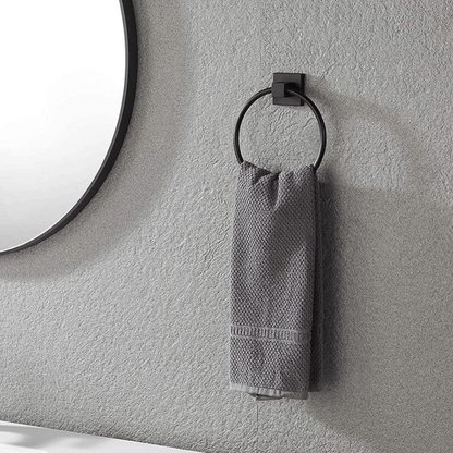 Unbranded Matt Black Hand Towel Ring Rack Wall Mount Holder Solid Bathroom Rail Matte