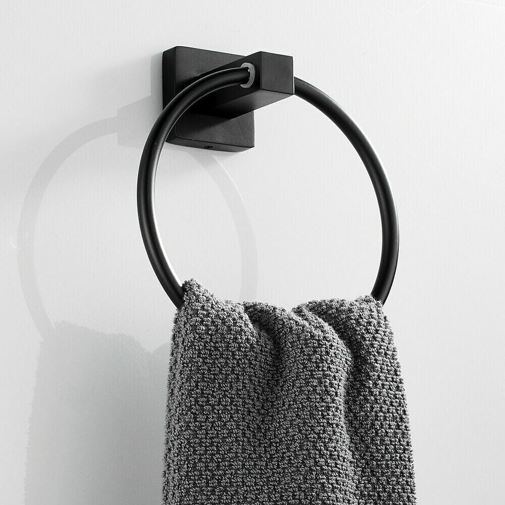Unbranded Matt Black Hand Towel Ring Rack Wall Mount Holder Solid Bathroom Rail Matte