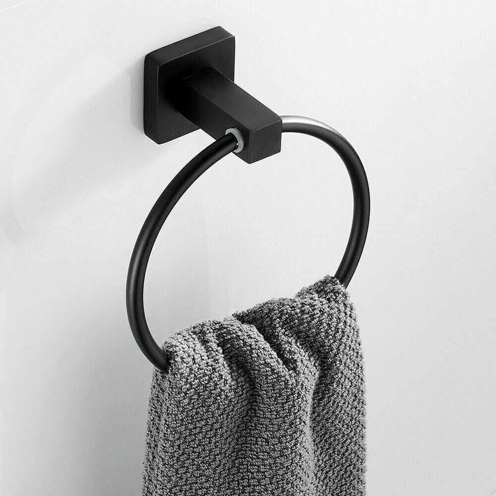 Unbranded Matt Black Hand Towel Ring Rack Wall Mount Holder Solid Bathroom Rail Matte