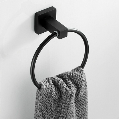 Unbranded Matt Black Hand Towel Ring Rack Wall Mount Holder Solid Bathroom Rail Matte