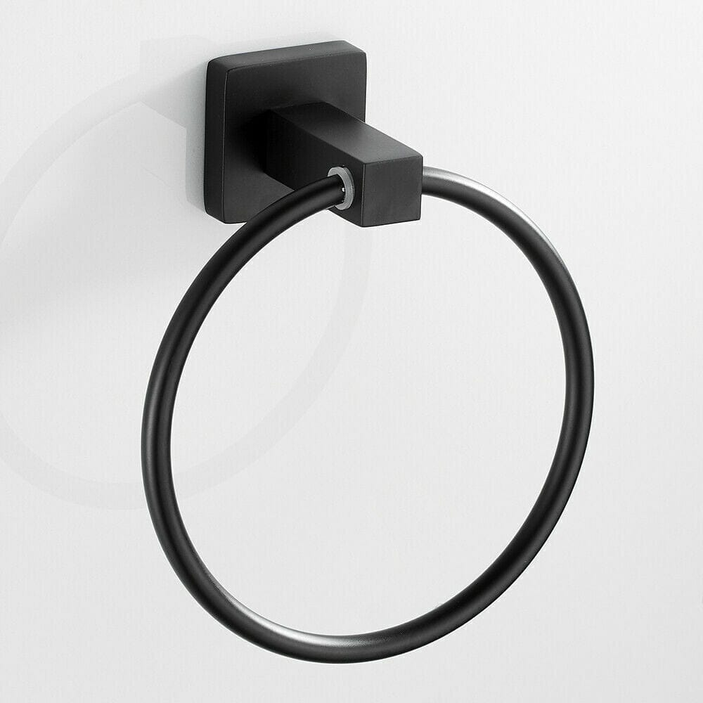 Unbranded Matt Black Hand Towel Ring Rack Wall Mount Holder Solid Bathroom Rail Matte