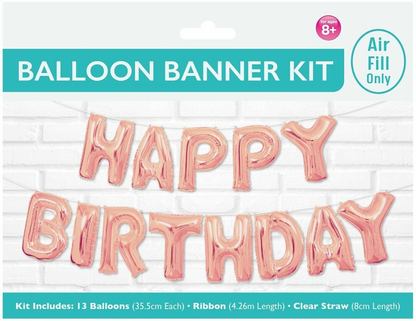 Unbranded Party Supplies Rose Gold 3D Happy Birthday Letters Balloons Kit Inflating Foil Banner Bunting Celebrate