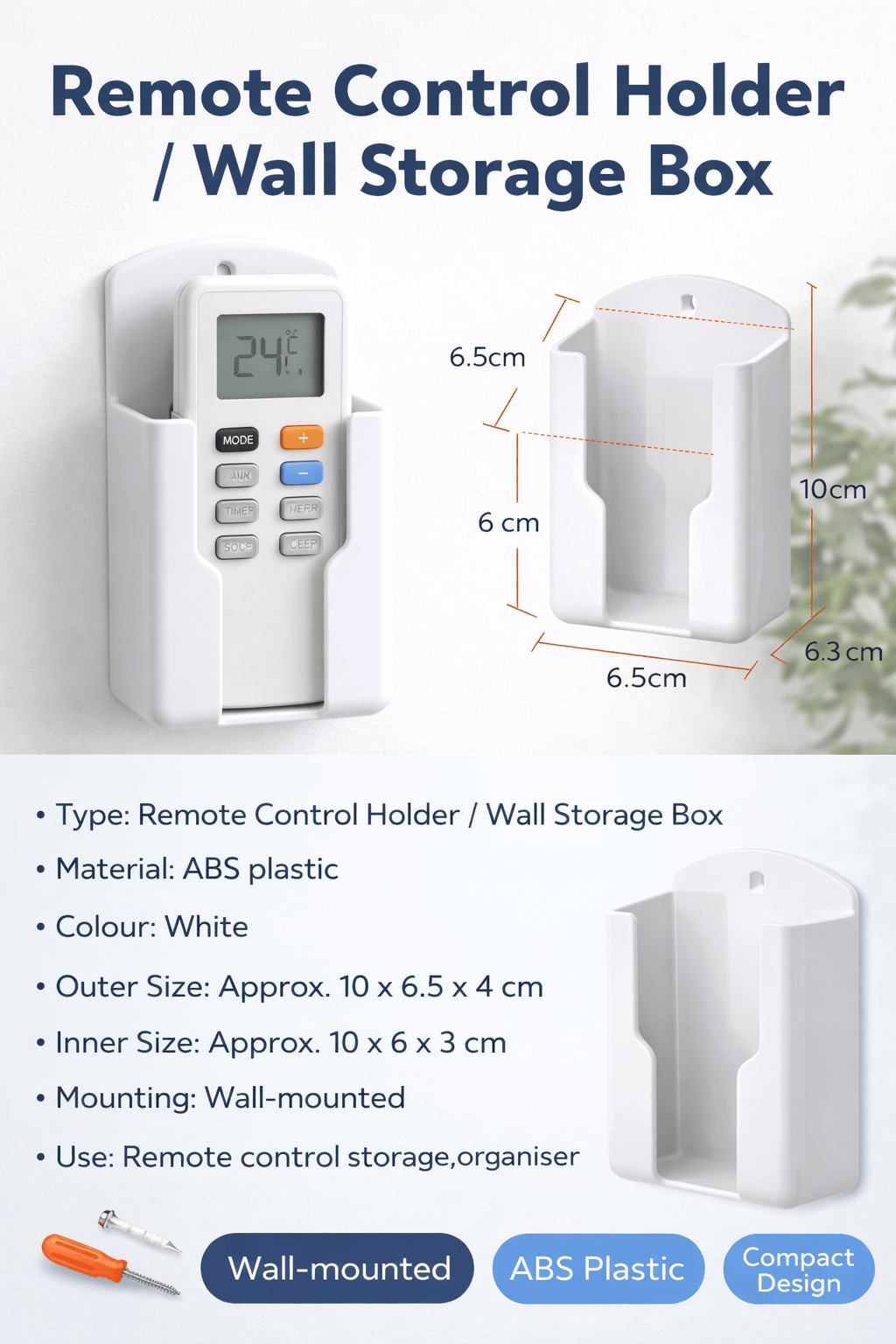 Unbranded Remote Holders Universal White Air Conditioner Remote Control Holder Wall Mounted Box Storage