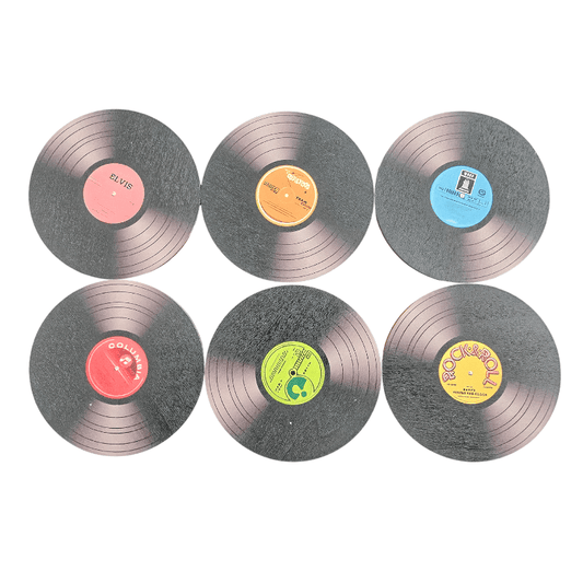 Unbranded Set of 6 Wooden Vintage Vinyl Record Coasters Drink Heat Resistant Non-Slip Cup