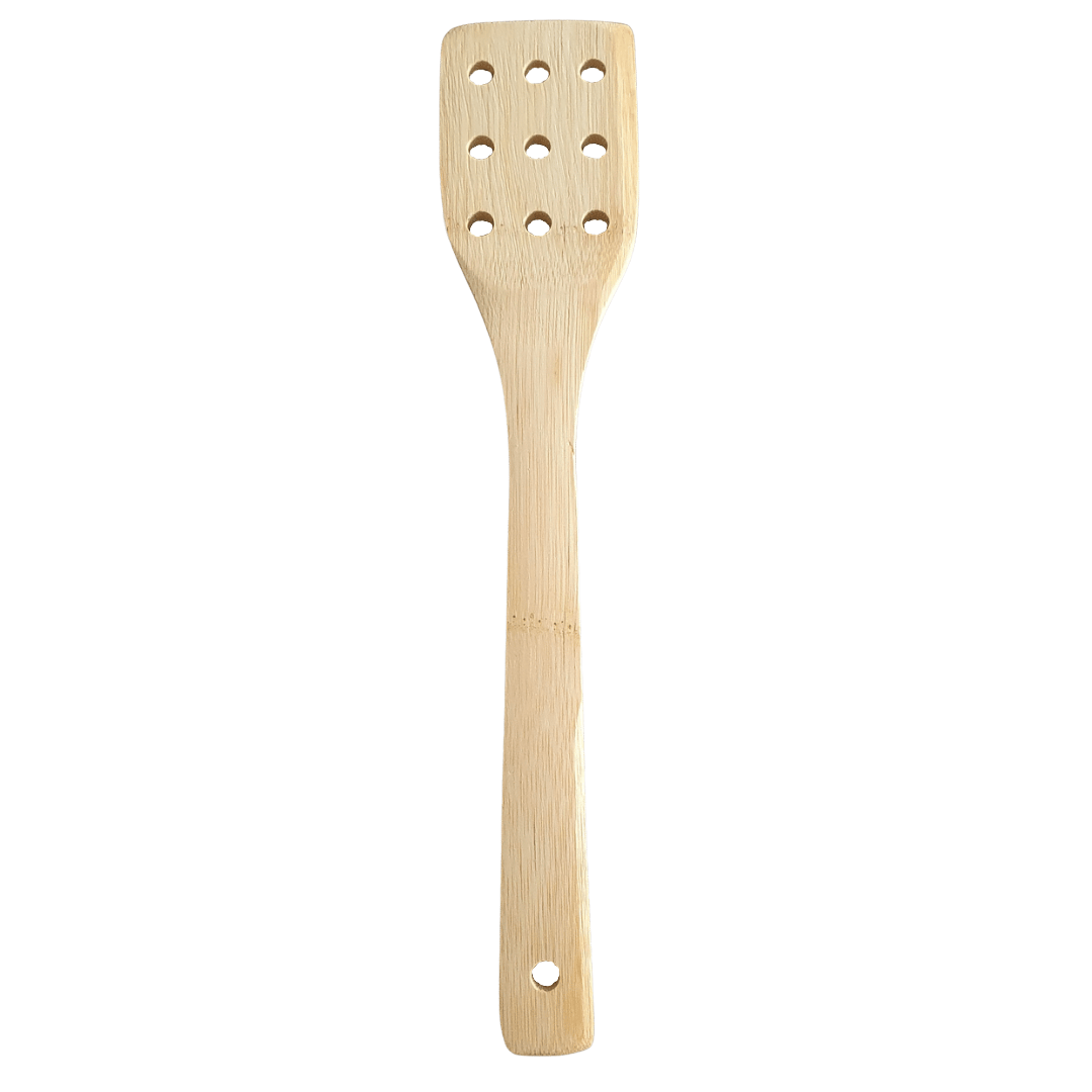 Unbranded Slotted turner with 9 hole Bamboo Wooden Utensils Kitchen Cooking Tools Spoon Spatula Mixing Fork Cookware