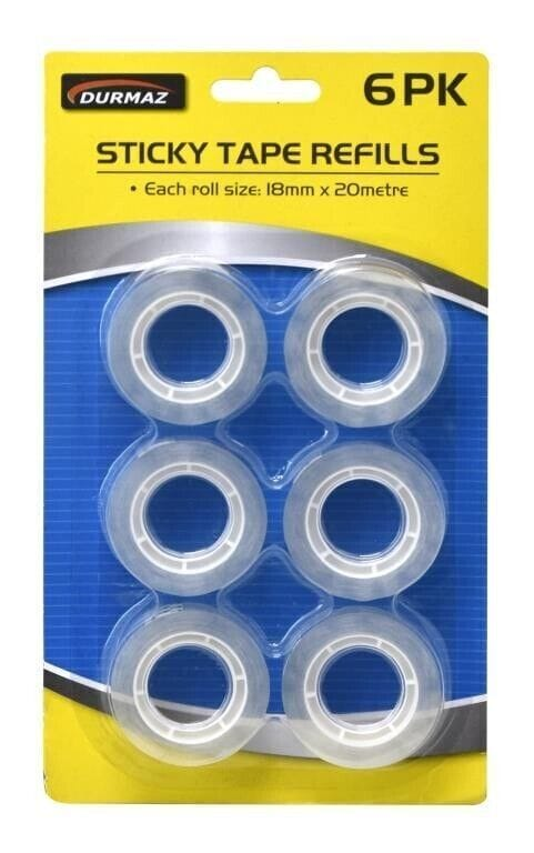 Unbranded Sticky tapes 6 Clear Sticky Tape Refills Rolls Quality made Size 18mm × 20M Office School