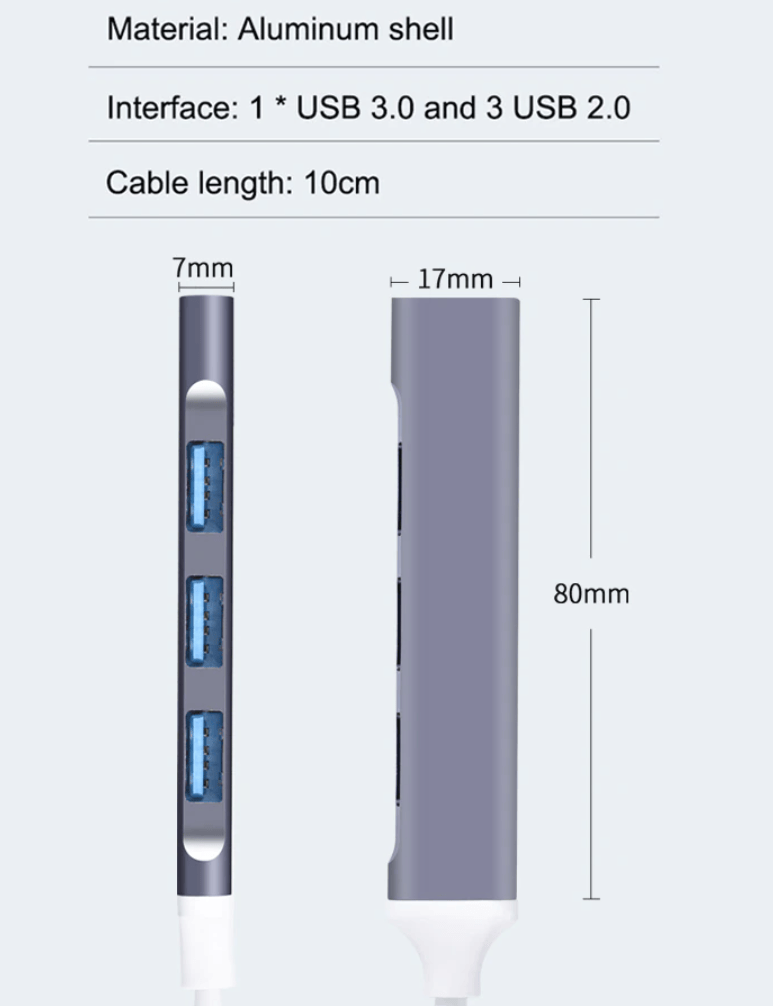 Unbranded Type-C to 4 USB 3.0 Port HUB Adapter Cable USB-C Connect to Mouse/Keyboard/Phone