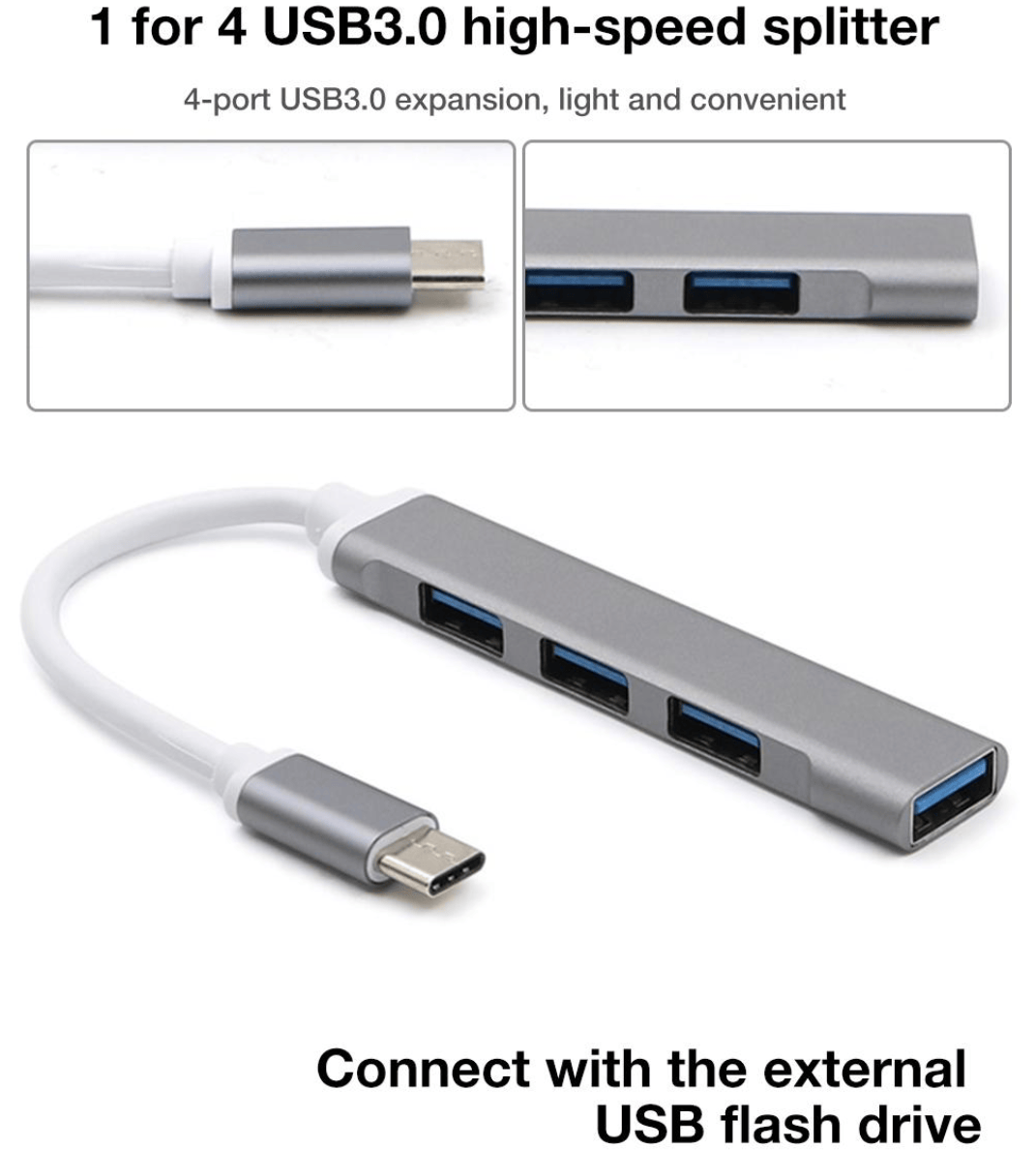 Unbranded Type-C to 4 USB 3.0 Port HUB Adapter Cable USB-C Connect to Mouse/Keyboard/Phone