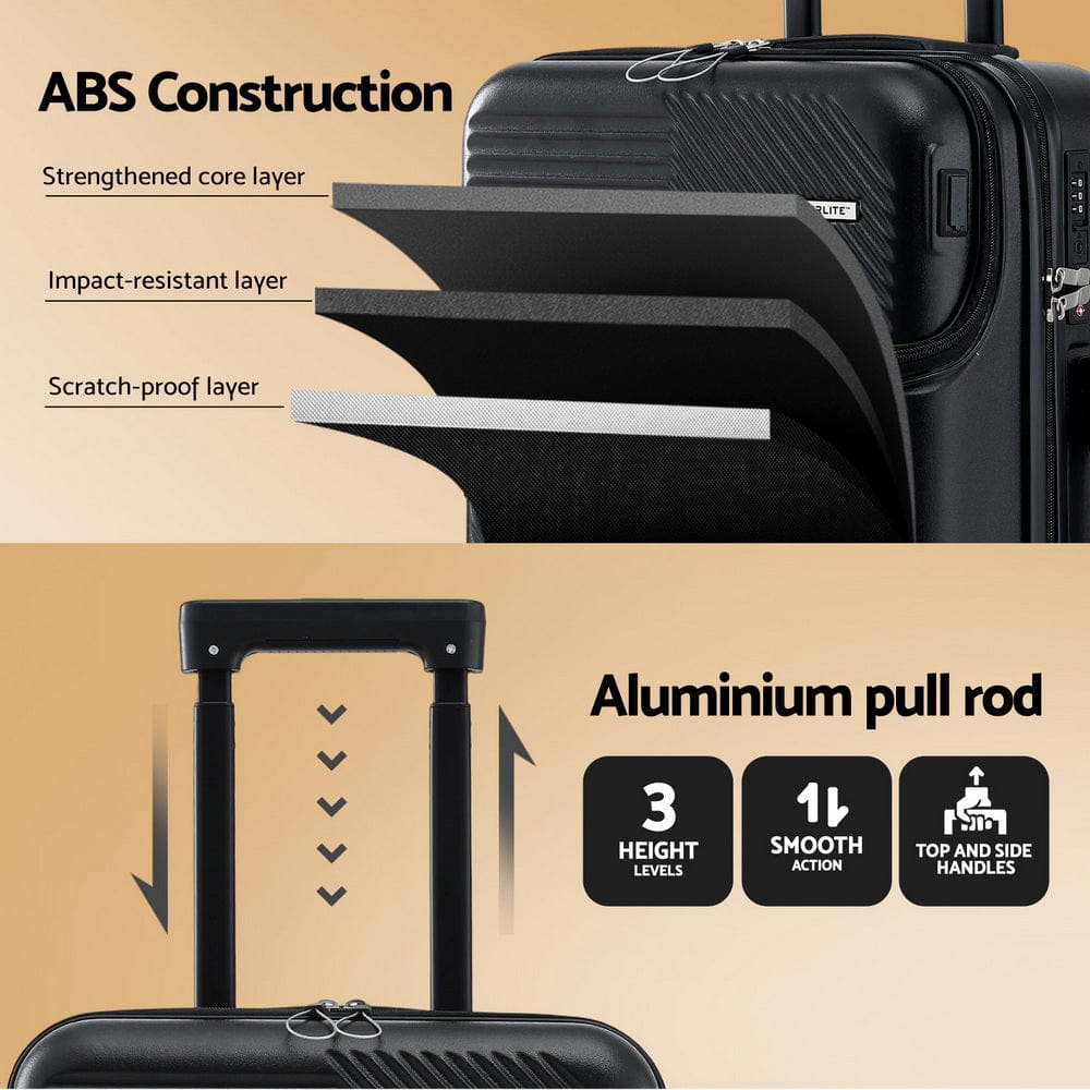 Wanderlite Home & Garden > Travel > Suitcases Wanderlite 20" Luggage Suitcase Front Pocket Travel Carry On TSA Black