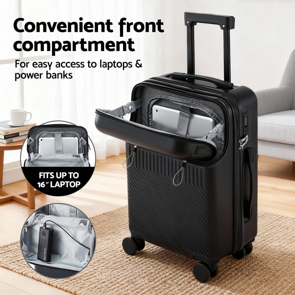 Wanderlite Home & Garden > Travel > Suitcases Wanderlite 20" Luggage Suitcase Front Pocket Travel Carry On TSA Black