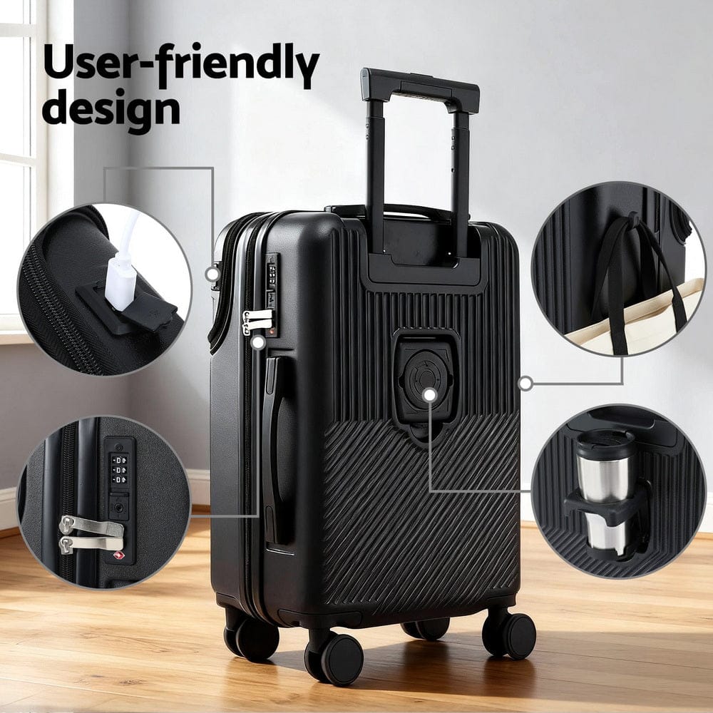 Wanderlite Home & Garden > Travel > Suitcases Wanderlite 20" Luggage Suitcase Front Pocket Travel Carry On TSA Black