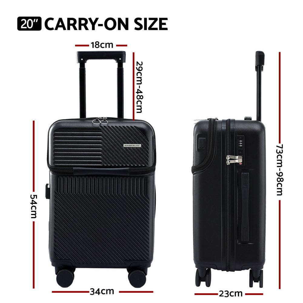 Wanderlite Home & Garden > Travel > Suitcases Wanderlite 20" Luggage Suitcase Front Pocket Travel Carry On TSA Black