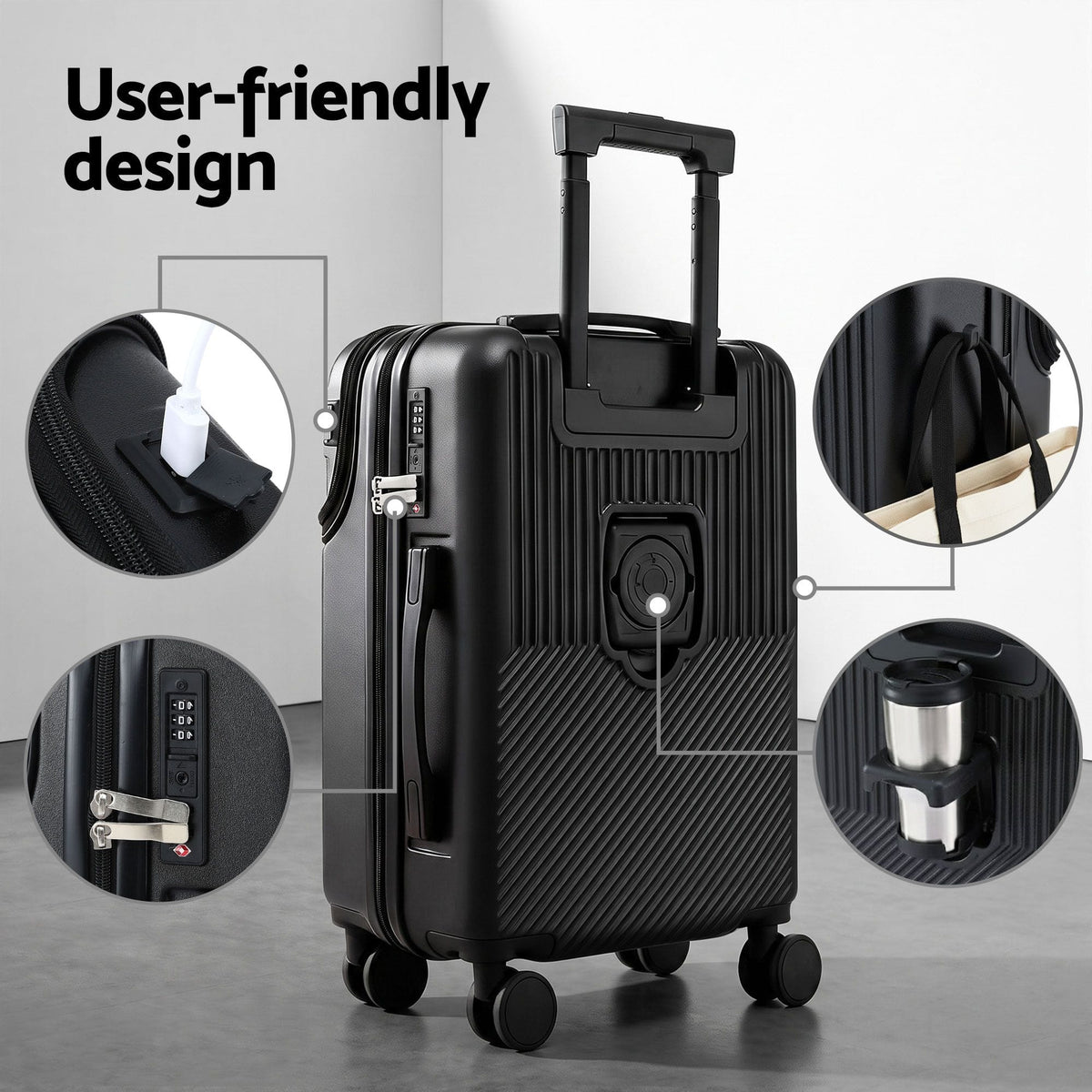 Wanderlite Home & Garden > Travel > Suitcases Wanderlite 20" Luggage Suitcase Front Pocket Travel Carry On TSA Black