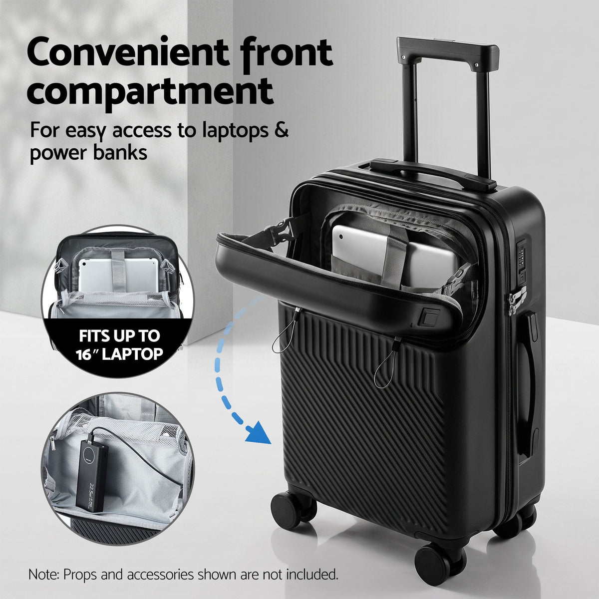 Wanderlite Home & Garden > Travel > Suitcases Wanderlite 20" Luggage Suitcase Front Pocket Travel Carry On TSA Black