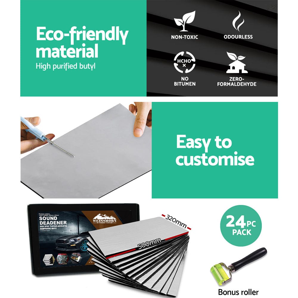 Weisshorn Auto Accessories > Auto Accessories Others > Insulation Weisshorn Butyl Car Sound Deadener Deadening Insulation Material with Application Roller 32CM X 50CM X 24pcs