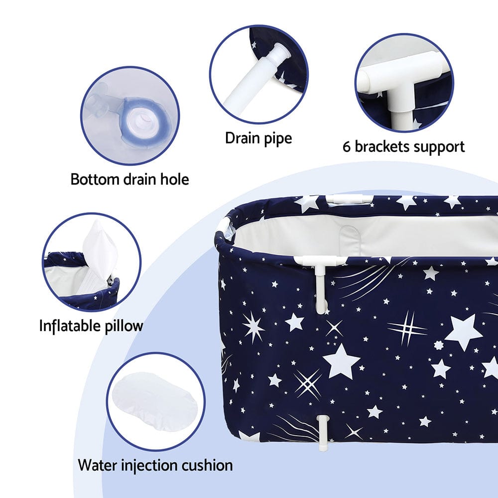 Weisshorn Furniture > Bathroom > Bathtubs Weisshorn Foldable Bathtub PVC SPA Bucket Inflatable Cushion 114x62cm Star Navy