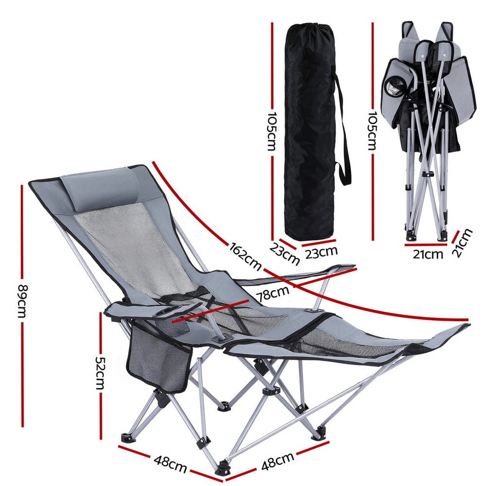 Weisshorn Furniture > Outdoor > Outdoor Chairs Weisshorn Camping Chair Adjustable Reclining Portable Outdoor Folding Chair Grey