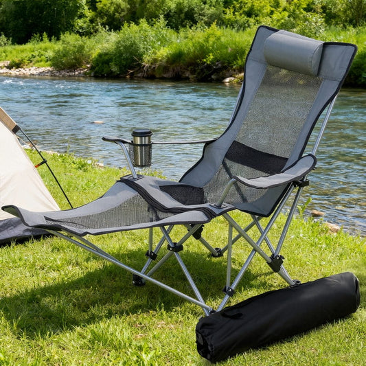 Weisshorn Furniture > Outdoor > Outdoor Chairs Weisshorn Camping Chair Adjustable Reclining Portable Outdoor Folding Chair Grey