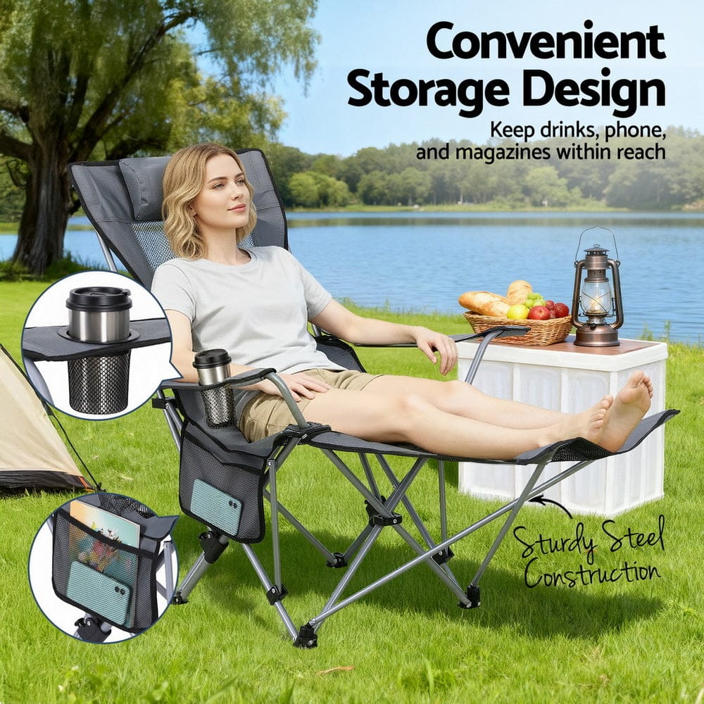 Weisshorn Furniture > Outdoor > Outdoor Chairs Weisshorn Camping Chair Adjustable Reclining Portable Outdoor Folding Chair Grey