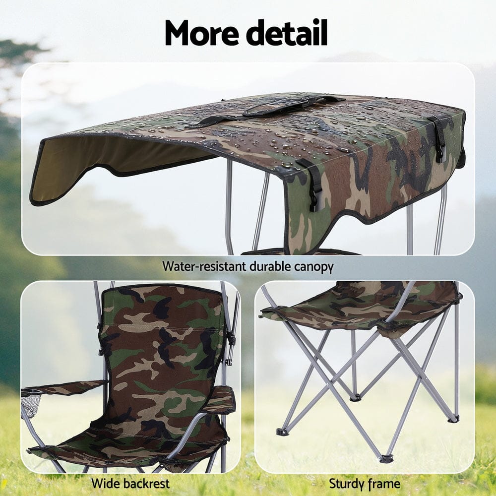 Weisshorn Furniture > Outdoor > Outdoor Chairs Weisshorn Camping Chair With Canopy Folding Outdoor Portable Seat Lightweight Beach Picnic Fishing Capacity 120KG Army Green