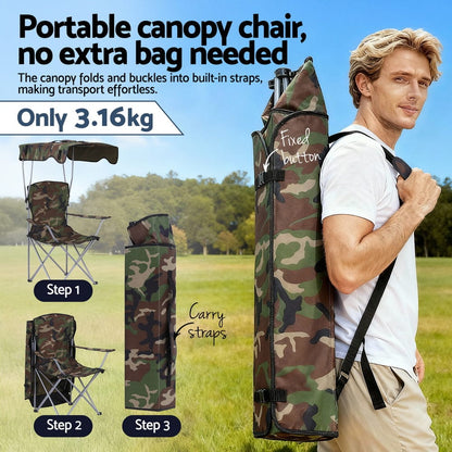 Weisshorn Furniture > Outdoor > Outdoor Chairs Weisshorn Camping Chair With Canopy Folding Outdoor Portable Seat Lightweight Beach Picnic Fishing Capacity 120KG Army Green