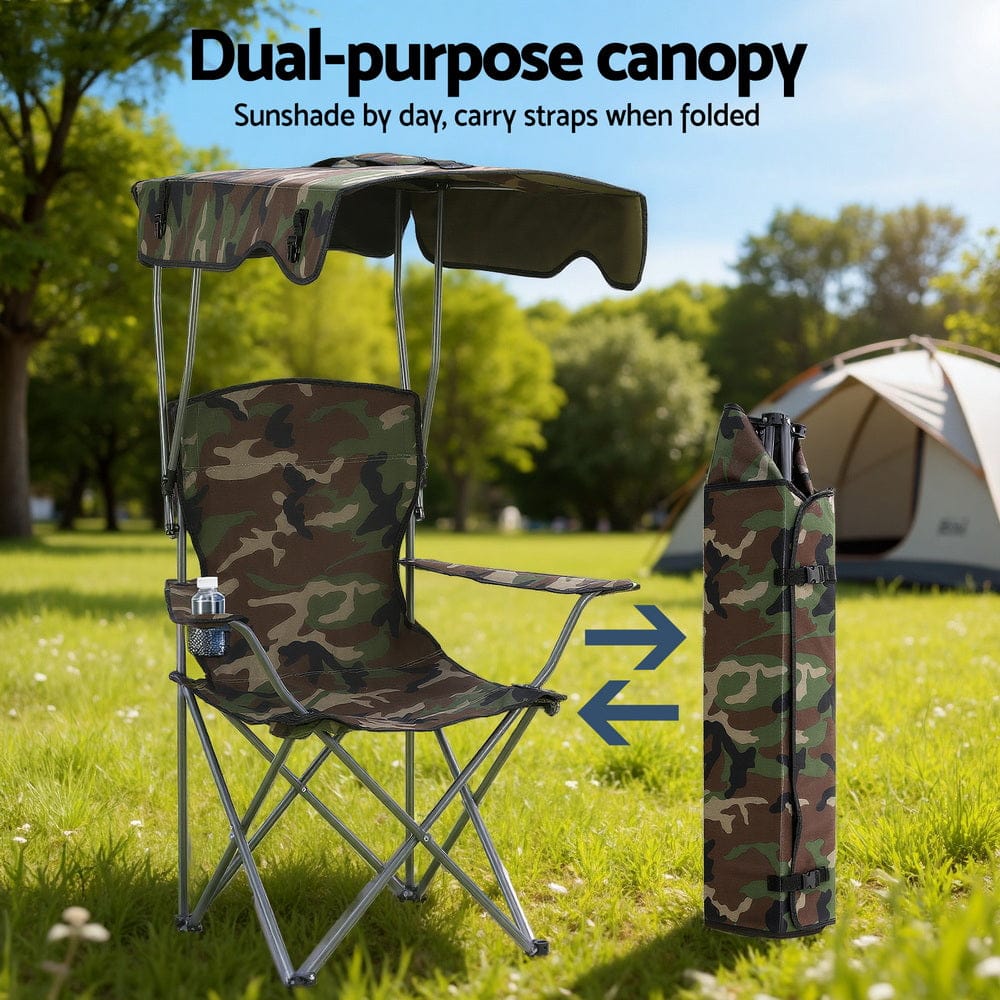 Weisshorn Furniture > Outdoor > Outdoor Chairs Weisshorn Camping Chair With Canopy Folding Outdoor Portable Seat Lightweight Beach Picnic Fishing Capacity 120KG Army Green