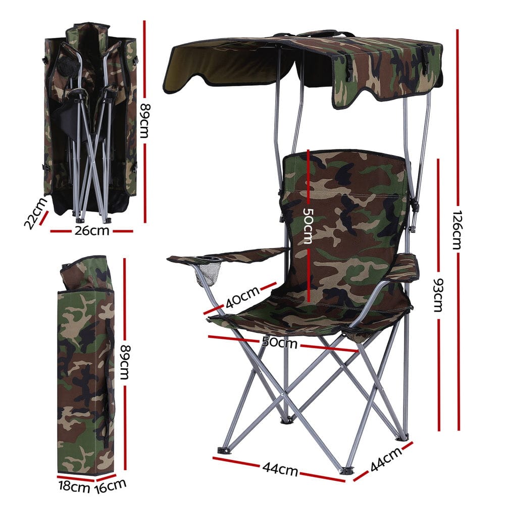 Weisshorn Furniture > Outdoor > Outdoor Chairs Weisshorn Camping Chair With Canopy Folding Outdoor Portable Seat Lightweight Beach Picnic Fishing Capacity 120KG Army Green