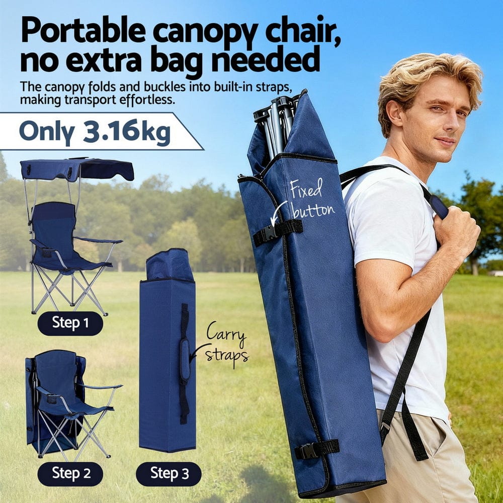 Weisshorn Furniture > Outdoor > Outdoor Chairs Weisshorn Camping Chair With Canopy Folding Outdoor Portable Seat Lightweight Beach Picnic Fishing Capacity 120KG Navy Blue
