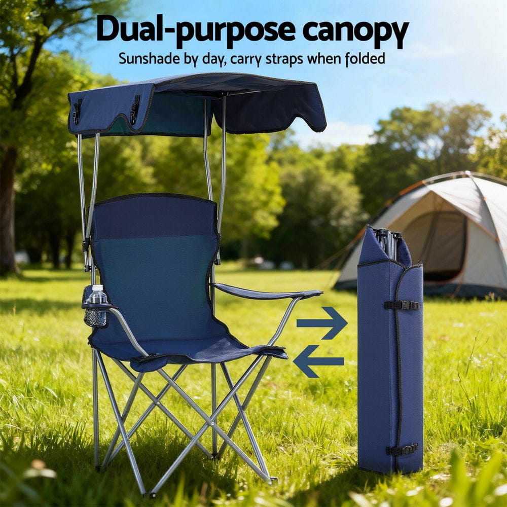 Weisshorn Furniture > Outdoor > Outdoor Chairs Weisshorn Camping Chair With Canopy Folding Outdoor Portable Seat Lightweight Beach Picnic Fishing Capacity 120KG Navy Blue