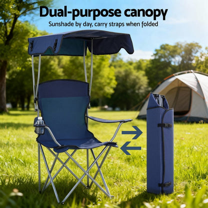 Weisshorn Furniture > Outdoor > Outdoor Chairs Weisshorn Camping Chair With Canopy Folding Outdoor Portable Seat Lightweight Beach Picnic Fishing Capacity 120KG Navy Blue