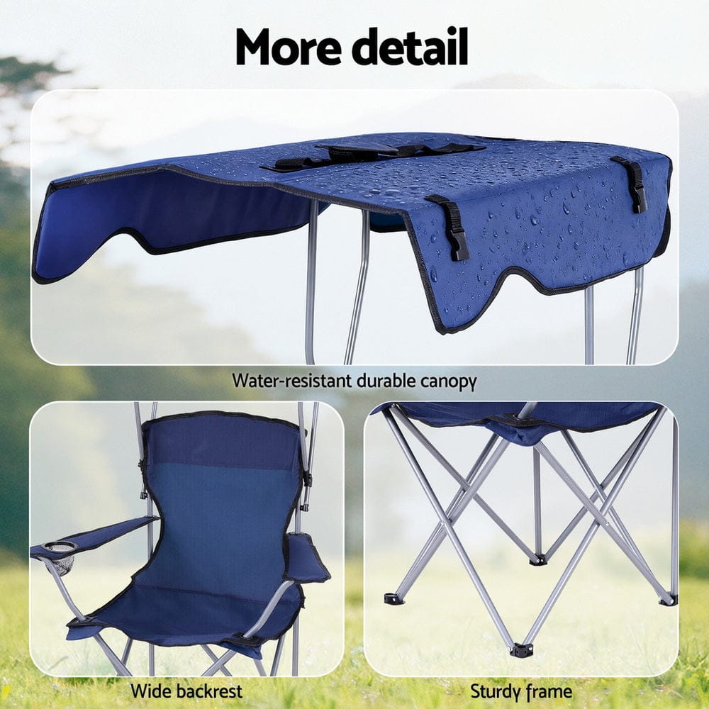 Weisshorn Furniture > Outdoor > Outdoor Chairs Weisshorn Camping Chair With Canopy Folding Outdoor Portable Seat Lightweight Beach Picnic Fishing Capacity 120KG Navy Blue