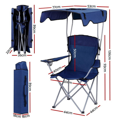 Weisshorn Furniture > Outdoor > Outdoor Chairs Weisshorn Camping Chair With Canopy Folding Outdoor Portable Seat Lightweight Beach Picnic Fishing Capacity 120KG Navy Blue