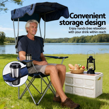 Weisshorn Furniture > Outdoor > Outdoor Chairs Weisshorn Camping Chair With Canopy Folding Outdoor Portable Seat Lightweight Beach Picnic Fishing Capacity 120KG Navy Blue