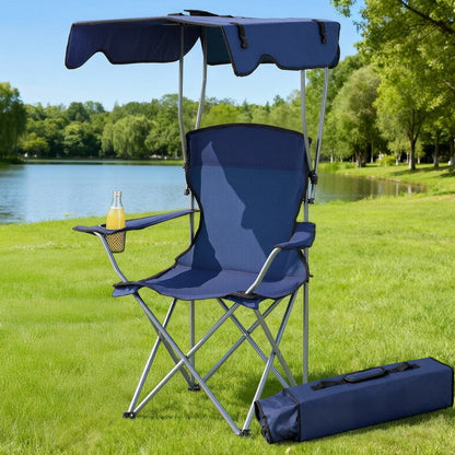 Weisshorn Furniture > Outdoor > Outdoor Chairs Weisshorn Camping Chair With Canopy Folding Outdoor Portable Seat Lightweight Beach Picnic Fishing Capacity 120KG Navy Blue