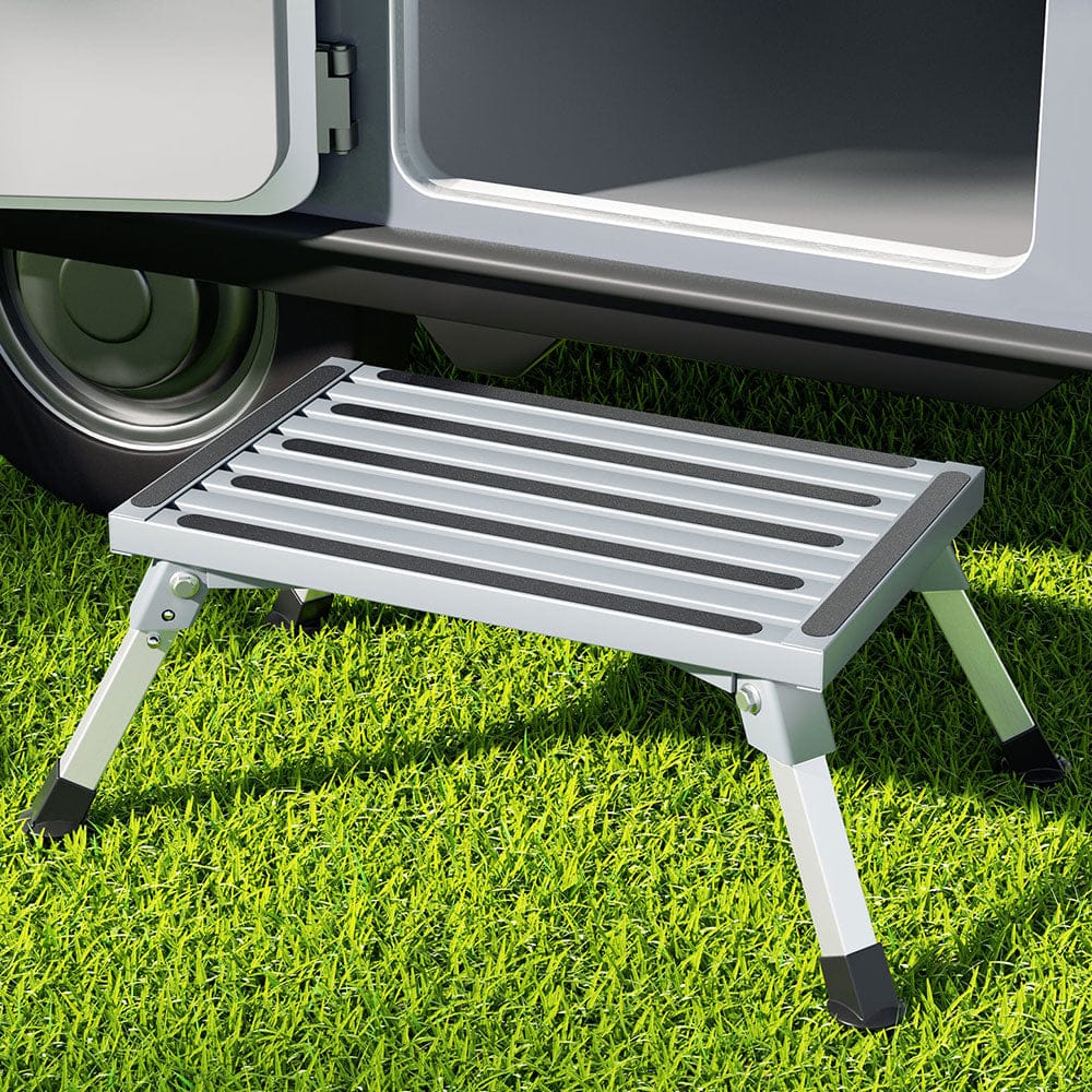 Weisshorn Outdoor Recreation > Camping > Camp Furniture Weisshorn Caravan Step Folding Aluminium Step Ladder Stool
