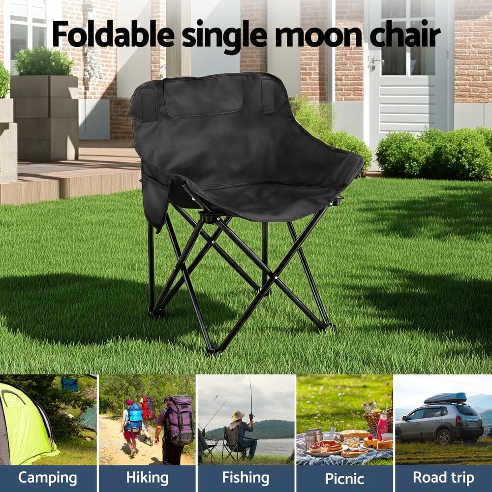 Weisshorn Outdoor Recreation > Camping > Camp Furniture Weisshorn Folding Camping Moon Chair Portable Seat Weight Capacity 120KG Black