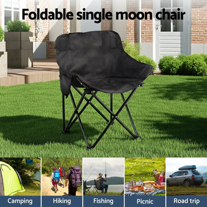Weisshorn Outdoor Recreation > Camping > Camp Furniture Weisshorn Folding Camping Moon Chair Portable Seat Weight Capacity 120KG Black