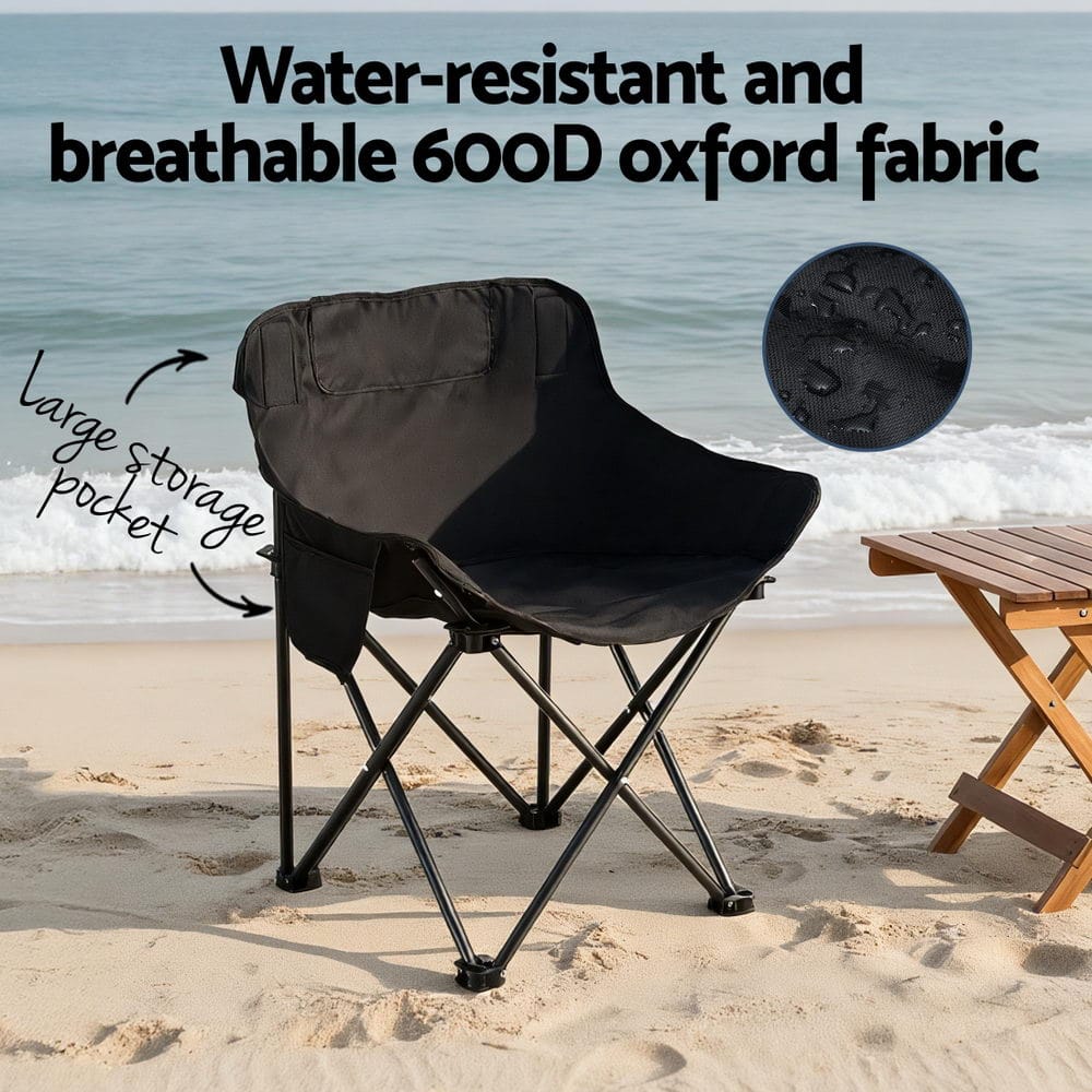 Weisshorn Outdoor Recreation > Camping > Camp Furniture Weisshorn Folding Camping Moon Chair Portable Seat Weight Capacity 120KG Black